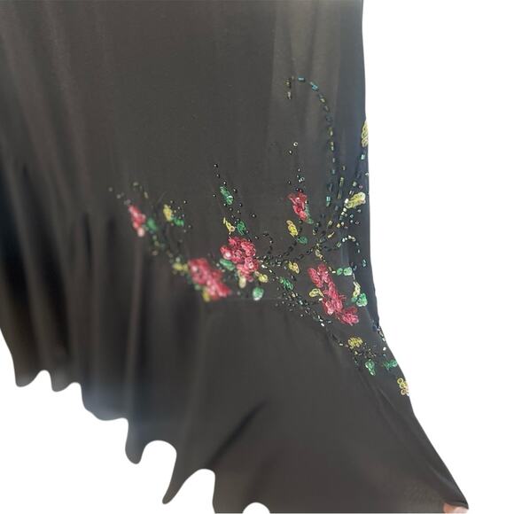 Xscape by Joanna Chen Elegant Vintage Black Maxi Dress, Beaded Floral Design, 10 - Picture 4 of 6